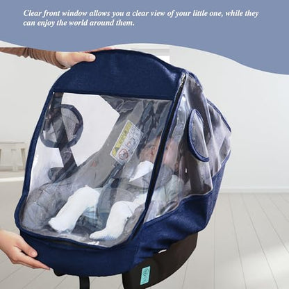 Miracle Baby Car Seat Rain Cover, Universal Infant Car Seat Weather Shield with Storage Bag,Waterproof Baby Car Seat Cover with Breathable Ventilation, Baby Travel Accessories (Navy Blue) - color: Navy Blue