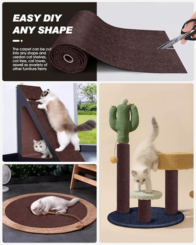 VIVOYAN 78.7"x15.8" Cat Scratch Mat,Trimmable Self-Adhesive Carpet,DIY Climb Cat Scratcher for Cat Couch Furniture or Wall Protector,Covering Cat Tower,and Replacement Pads (Brown) - color: Brown