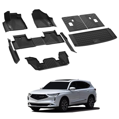 LASFIT Floor Mats & Trunk Mat & Backrest Mats for Acura Mdx 2022-2026 Cargo Mat All Weather TPE Mats Custom Fit Floor Liner for Mdx 1st & 2nd & 3rd Row Car Mats & Cargo Liner, Black, Easy to Clean - size: 2022-2026 | For Acura Mdx | Full Set