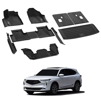 LASFIT Floor Mats & Trunk Mat & Backrest Mats for Acura Mdx 2022-2026 Cargo Mat All Weather TPE Mats Custom Fit Floor Liner for Mdx 1st & 2nd & 3rd Row Car Mats & Cargo Liner, Black, Easy to Clean - size: 2022-2026 | For Acura Mdx | Full Set