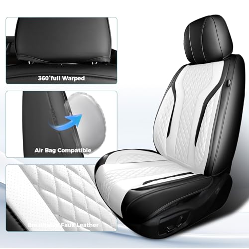 Leather Car Seat Covers Full Set, Breathable Faux Leather Seat Covers for Cars SUV Sedan Waterproof Blackwhite - color: Blackwhite