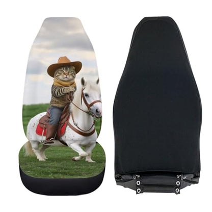 Pehede Car Seat Cover Cartoon Cat Riding A Horse Front for Cars, Easy to Install Cover Set, Accessories Auto Trucks Van SUV,2 Packs - color: Multi05