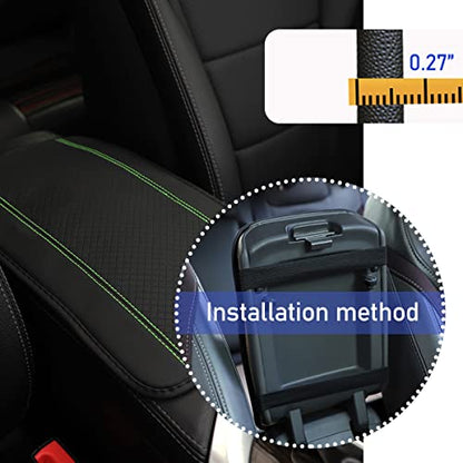 Ziciner Car Center Console Armrest Pad, 12.6X 7.2 Inch PU Leather Waterproof Auto Armrest Seat Box Cover Protector, Universal Car Interior Accessories (Black & Green) - color: Black & Green