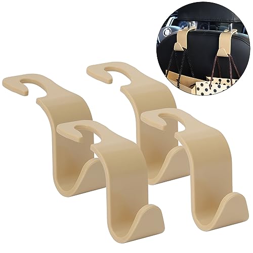 Soleebee 4 Pack Car Headrest Hooks - Universal Auto Hooks for Back Seat Hangers, Storage Organizer (Beige) - color: Beige