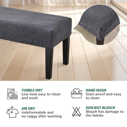 FUANGUI Waterproof Bench Cover, Stretch Jacquard Dining Bench Cover for bedrooms, Living Rooms, Kitchens, Protector Chair Bench Piano Bench Seat Covers Stool Slipcover Removable, Washable - Dark Grey - color: Jacquard Dark Grey