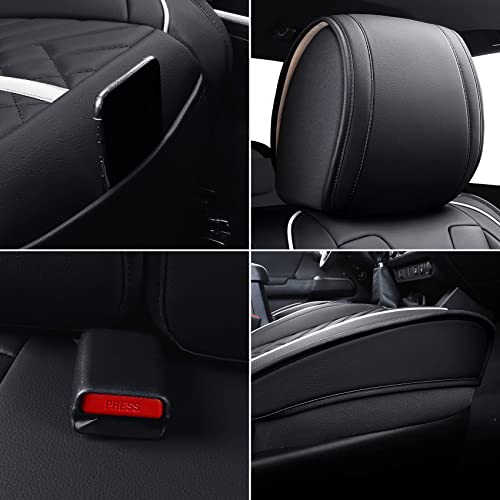 Tomatoman Tacoma Seat Covers Custom Fit for Tacoma 2005-2023 2024 2025 2026 Truck Access Crew Double Cab TRD Offroad Limited SR5 V6 Pickup Waterproof Faux Leather Car Cushions(2 PCS Front/Black-White) - color: 2 PCS Front/Black-White