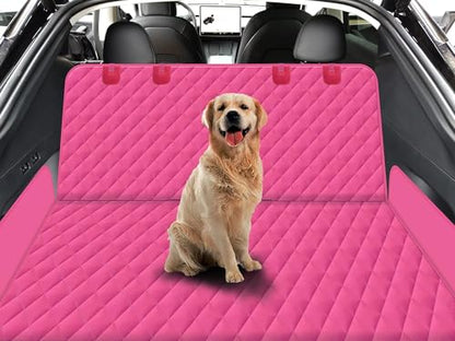 GXT Dog Back Seat Cover Protector for Cars SUV and Trucks with Mesh Window, Scratchproof Nonslip and Waterproof Material - color: Pink, style: Seat Cover and Dog Seat Belt