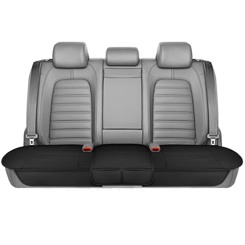 Motor Trend Faux Leather Padded Rear Bench Car Seat Cover With Storage Pockets - color: Black