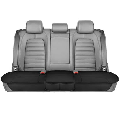Motor Trend Faux Leather Padded Rear Bench Car Seat Cover With Storage Pockets - color: Black