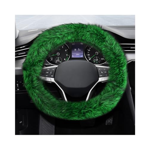 Fluffy Steering Wheel Cover, 15 Inch Soft Microfiber Plush Steering Wheel Decoration, Winter Warm Fuzzy Car Wheel Covers Anti-Slip Protector for Women Men, Car Accessories (Green) - color: Green