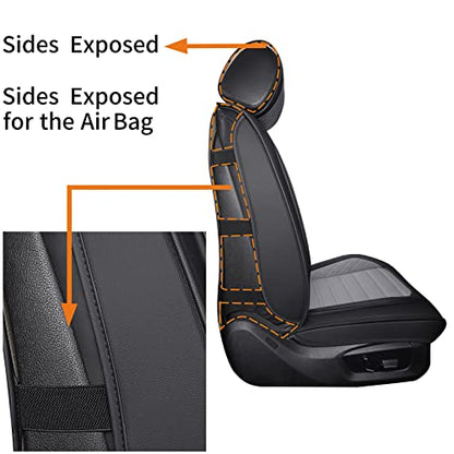 Aierxuan Leather Car Seat Covers Universal Fit Toyota Highlander 4Runner Nissan Altima Honda Chevy Impala Colorado Cruze Malibu Ford Cadillac Lexus Waterproof Cushions (Full Set,Black-Grey) - color: Full Set/Black-Grey