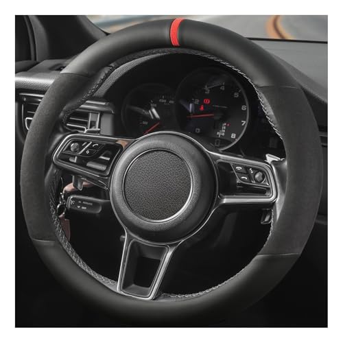 Suede Steering Wheel Cover with Upgraded Silicone Inner Ring, Anti Heat, Breathable, Anti-Slip, Leather Universal 14.5 to 15 inch Steering Wheel Cover (Partial Genuine Leather) - style: Partial Genuine Leather