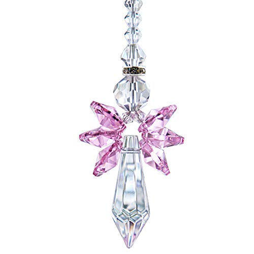 Rainbow Guardian Angel Crystal Suncatcher for Home/Car Decoration & Porch Decor & Hangings Crystal Glass Ornament for Mom Women (Pink) - color: Pink
