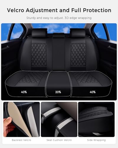 Huidasource Back Seat Cover, Nappa Leather Rear Seat Cover Velcro Adjustable, Compatible with Armrests, Seat Belts, Child Safety Seats, Fit for Most Cars SUVs Trucks (Back Row/Black) - color: 01R# Black01, size: Back Seat Cover