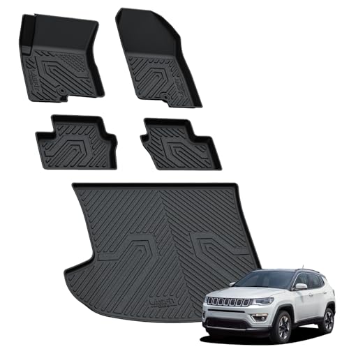 LASFIT Floor Mats & Trunk Mat for Jeep Compass 2007-2017 All Weather TPE Custom Fit Car Mats Floor Liners Cargo Liner Cargo Mat Black - style: Compass 2007-2017