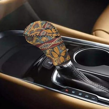 Bulopur Car Shifter Gear Hand Brake Trim Cover Set for Most Cars Van SUV Sedan Truck Auto Accessories - color: Aztec Sunflower Butterfly