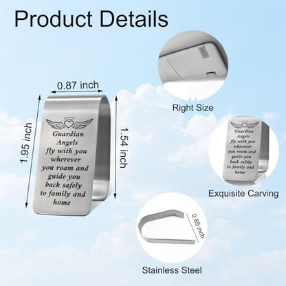 XQLZY Guardian Angels Fly with You Engraved Stainless Steel Car Visor Clip, New Driver Gifts, Inspirational Guardian Angel Visor Clip for Family Friend Driver, Teen Driver Sweet 16 Gifts
