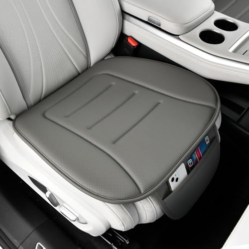 KAYI Car Seat Cushion, Comfort Memory Foam Car Cushions for Driving, Breathable Leather Surface with Anti Slip Rubber Bottom, Seat Cushion for Car and Office Chair (1 Pack, Grey) - color: Grey