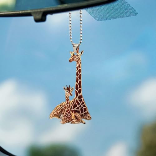 Car Rear View Mirror Pendant, Acrylic Christmas Tree Hanging Ornament, Animal 2D Flat Car Rear View Mirror Charm, Car Interior Accessories Decoration Presents for Window Wall (Giraffe) - color: Giraffe
