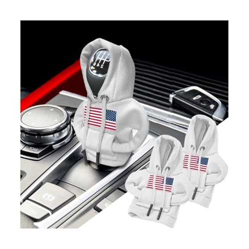 BELOMI Ameican Flag Car Gear Shift Hoodie, Sweater Vehicle Gearshift Protector, Patriotic Automotive Interior Shifter Stick Cover Decoration Accessories, Universal for SUV, Sedan, Truck (White, 2PCS) - color: White, size: 2 Pieces
