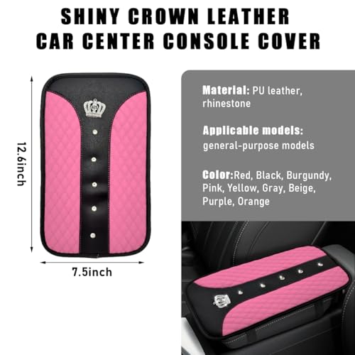 Bling Crown Car Center Console Mats, Anti-Slip and Waterproof Crystal Car Armrest Pad Protector, Universal Rustproof Armrest Decor Cushion for Cars & SUVs, Car Accessories (Pink) - color: Pink