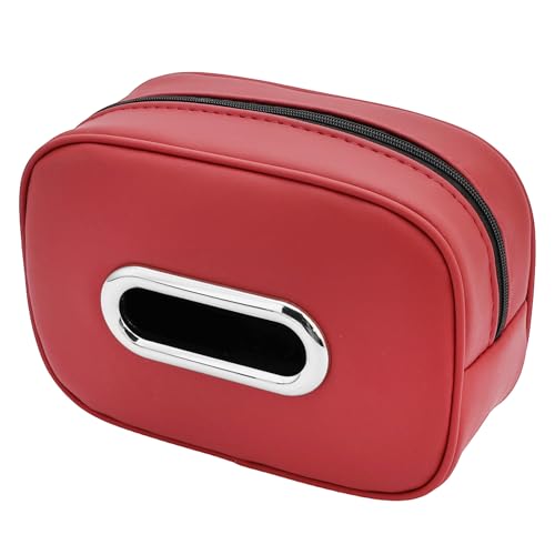 Compact Car Tissue Holder – Premium PU Leather Tissue Box, Fits 100 Sheets, Black Car Storage Organizer for Seat/Headrest/Center Console/Visor (Red) - color: Red