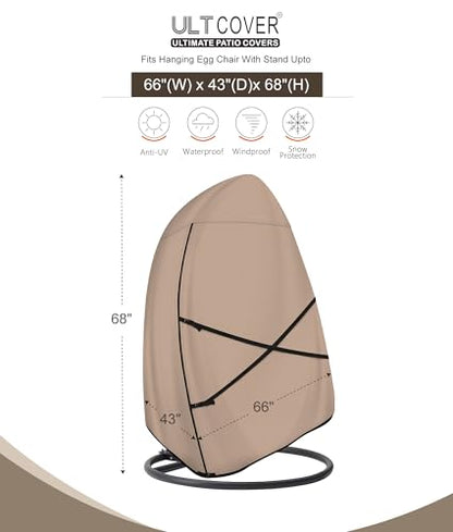 ULTCOVER Patio Hanging Egg Chair Cover - Waterproof Outdoor Double Seat Swing Egg Chair with Stand Cover 66W x 43D x 68H inches - color: Brown, size: Double Seat