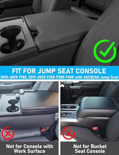 Sinvanho Center Console Cover for Ford F150 F250 F350 F450 F550 2015-2025 with 40/20/40 Jump Seat, PU Leather Middle Console Cover Armrest Seat Box Lid Protective Cover - color: Black