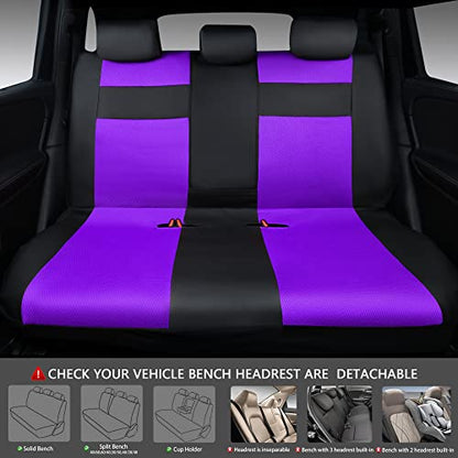CAR PASS Leather 3D Foam Back Support Car Seat Covers Full Set Air Mesh Automotive Seat Covers, All Season Car Seat Cover Fit Automotive,SUV,Sedan,Van, Airbag Compatible Elegance (Black Purple) - color: black and purple