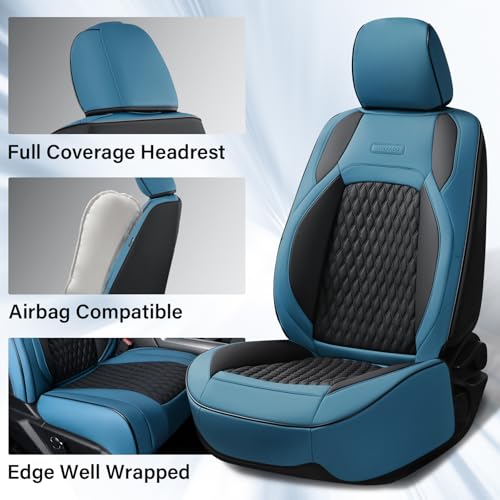 Coverado Seat Covers Dodge RAM 1500, Waterproof Leatherette Seat Covers Full Coverage for Car Compatible with 2009-2018 Dodge Ram 1500, 2010-2024 Ram 2500 3500 Dodge RAM, Curved Front/Blue - color: Blue, size: Curved Front&No Rear