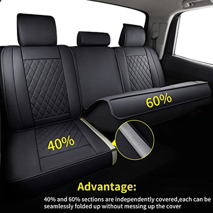 LUCKYMAN CLUB 2007-2021 Tundra Pickup Trucks Car Seat Covers X05-T3 Rear-only, Fit SR5 SR Platinum TRD PRO Trims Crew/Crewmax/Extended/Double Cab with Water Proof Faux Leather (Black Rear) - color: Black, size: 2007-2021 Rear-Only