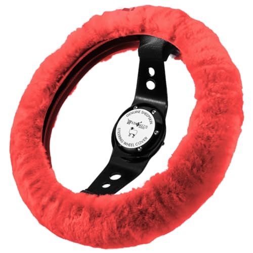 Andalus Brands Luxury Fluffy Car Steering Wheel Covers – Genuine Merino Sheepskin, Soft Fuzzy Car Steering Wheel Cover for Women, Universal 14.5-15" Size, Plush Fur Cute Auto Accessories,Tangerine Red - color: Tangerine Red