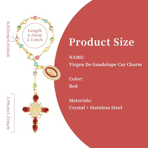 Virgen De Guadalupe Car Charm - Steering Wheel Accessory & Rearview Mirror Hanging, Cross Pendant Automotive Protection Decor - color: Gold-red