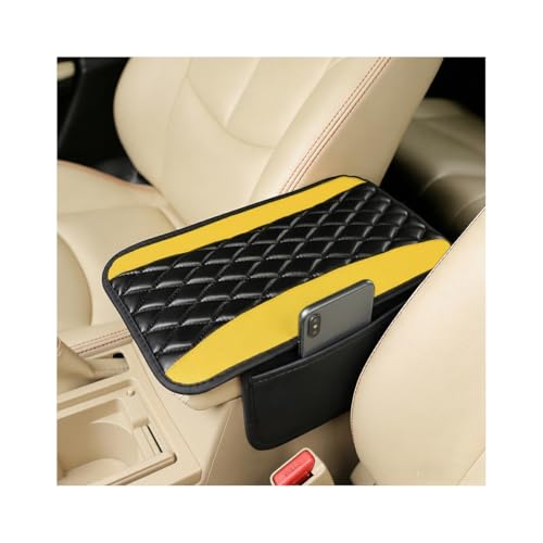 Car Center Console Cushion Pad, Universal Leather Waterproof Armrest Seat Box Cover Protector with 2 Side Storage Pocket,Comfortable Car Decor Fit for Most Vehicle SUV (Yellow) - color: Yellow