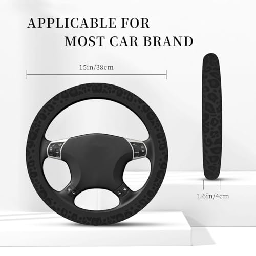 Black Leopard Cheetah Print Animal Skin Car Steering Wheel Cover,Non-Slip Elastic Neoprene-Sweat Car Accessories,Universal 15 Inch Fit Auto, Vans Trucks,Suvs, Truck - color: Leopard