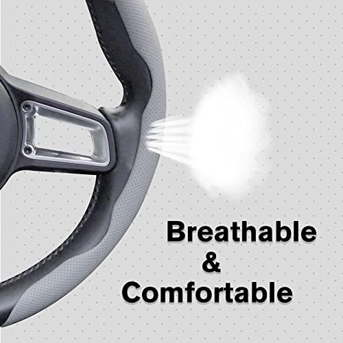 Nappa Leather Steering Wheel Cover - Universal 99% Segmented Steering Wheel Protector (Grey), 2PCs