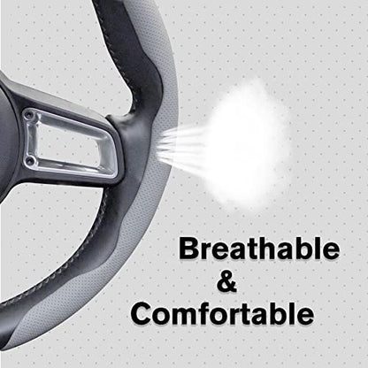 Amiss Nappa Leather Steering Wheel Cover - Universal 99% Segmented Steering Wheel Protector (Grey), 2PCs - color: gray