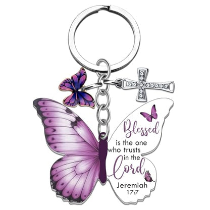 Christian Gifts for Women, Cross Bible Verse Keychain Butterfly Bag Charm, Faith Based Gifts Religious Christmas Gift