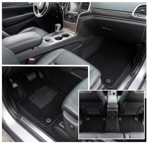 ecoMats Carpet Floor Mats for Fit for 2016 to 2021 Jeep Grand Cherokee / 2016 to 2024 Dogde Durango (2nd Row Bench Seat Only), Driver Non-Slip Heel Pad, Safety Locks, Front and Rear, Black