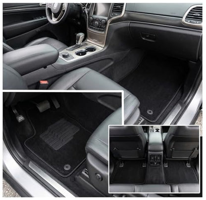 ecoMats Carpet Floor Mats for Fit for 2016 to 2021 Jeep Grand Cherokee / 2016 to 2024 Dogde Durango (2nd Row Bench Seat Only), Driver Non-Slip Heel Pad, Safety Locks, Front and Rear, Black