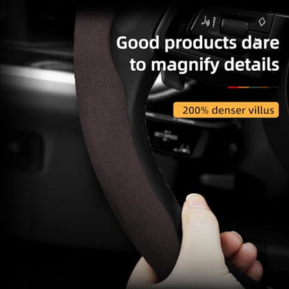 Suede Thin Car Steering Wheel Cover, 2 Piece, Suitable for Round and D Shaped Steering Wheels, Mocha - color: Mocha, size: 2pcs: Fits Round/D-Shaped Steering Wheels