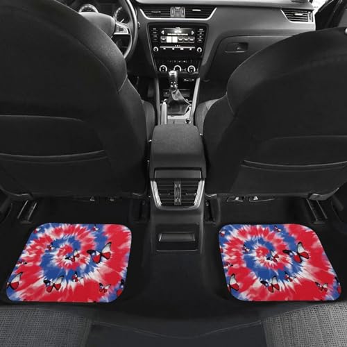 Butterfly Tie Dye Red Blue Automotive Floor Mats Front and Rear Car Mat Carpet Set 4 Pcs Universal Fit for July of 4th - color: Butterfly Tie Dye Red Blue
