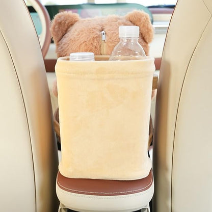 2-in-1 Car Tissue Holder & Trash Bin Organizer Cute Plush Bear/Rabbit/Capybara for Armrest Easy to Install Soft & Adorable (Bear)