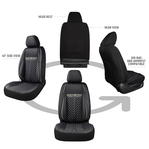 PU Leather Car Seat Covers Full Set – Waterproof seat Cover for Cars，3D Foam Support Automotive seat Covers ，Airbag Compatible, Universal Fit for Cars SUVs Trucks Sedans（Black/Grey）