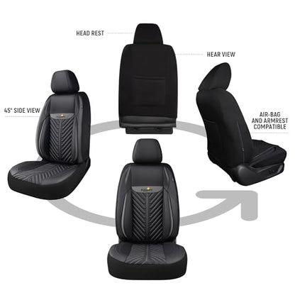 PU Leather Car Seat Covers Full Set – Waterproof seat Cover for Cars，3D Foam Support Automotive seat Covers ，Airbag Compatible, Universal Fit for Cars SUVs Trucks Sedans（Black/Grey）