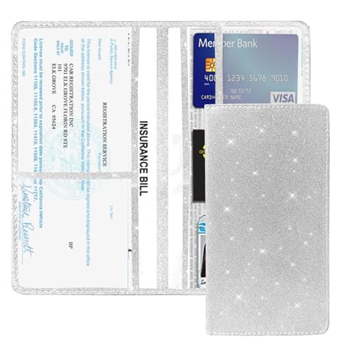 Vehicle Glove Box Car Organizer, Car Registration and Insurance Holder, Insurance Card Holder for Cars, Leather Card Holder Interior Auto Accessories for Women (Glitter-Silver) - color: Glitter-Silver