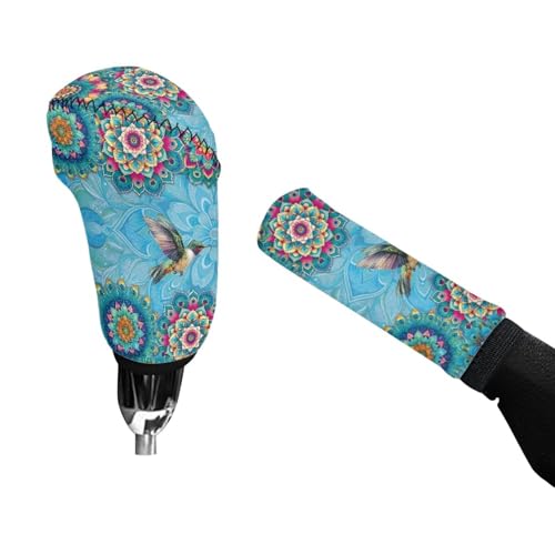 Bulopur Car Shifter Gear Hand Brake Trim Cover Set for Most Cars Van SUV Sedan Truck Auto Accessories - color: Boho Floral Hummingbird