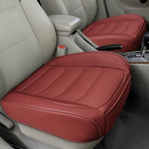 BOPUOVRE Car Seat Cover for Luxury & Comfort - PU Leather, Anti-Slip, Full Wrap Protection with Storage Pocket for Bottom Cushion - Universal Fit for 95% of Vehicles (Dull-red,2 Piece) - color: Dull-red, size: 2 piece