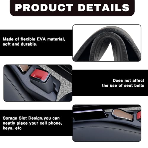 2PCS Car Seat Gap Filler Organizer, Multifunctional Car Gap Filler Organizer Storages Function for Storing Phones Keys Cards, Universal No Drop Seat Guard for Cars ﻿ (Black)