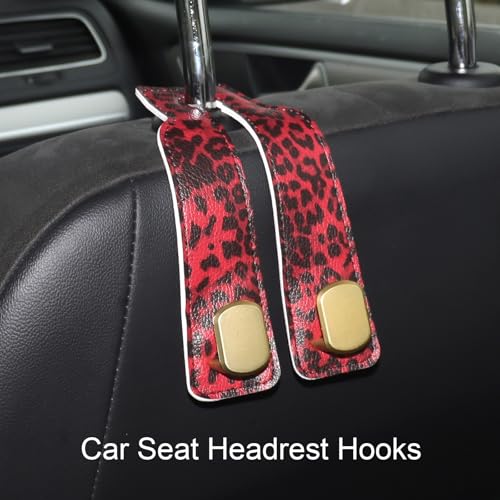 Purse and Bag Hook for Car, Zinc Alloy Seat Headrest Hooks, Upgraded Leather Car Seat Back Purses Hanger and Bags Holder (Red Leopard) - color: Red Leopard
